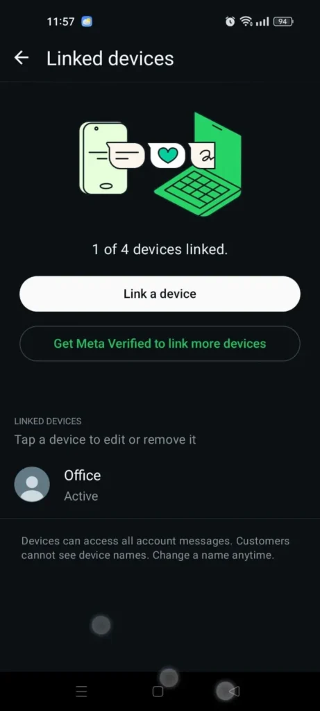 WhatsApp Linked devices screen on an Android phone