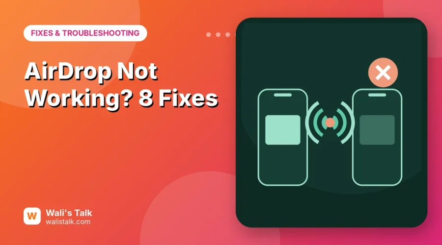 Illustration of two phones with AirDrop waves and a failed transfer mark