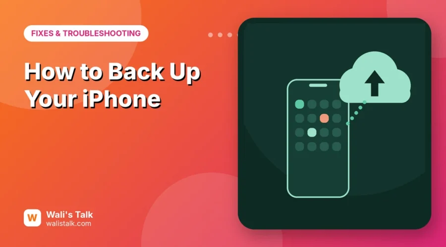 Illustration of an iPhone sending a backup up to the cloud
