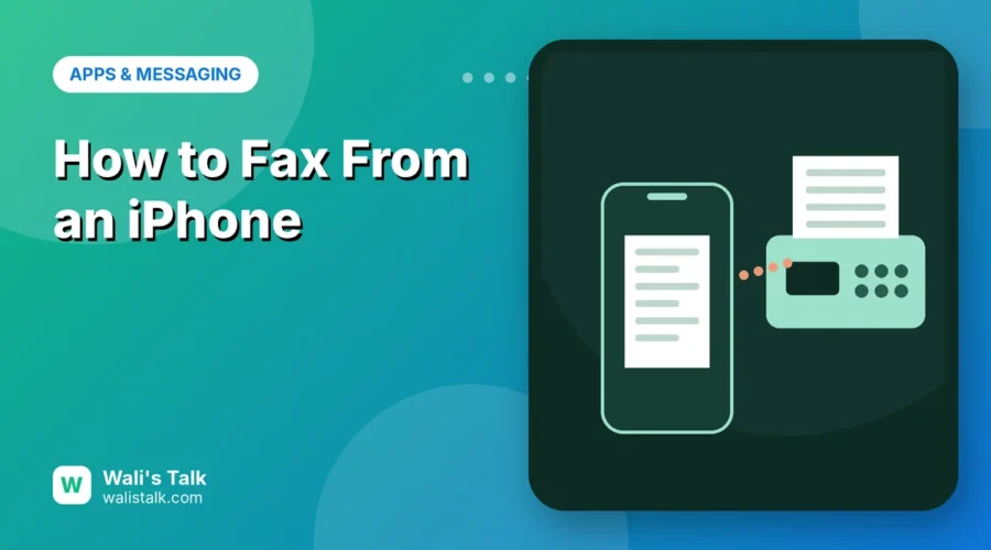 Illustration of an iPhone sending a document to a fax machine