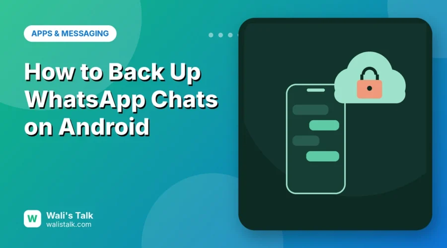 Illustration of a phone with chats and a cloud with a padlock for encrypted WhatsApp backup