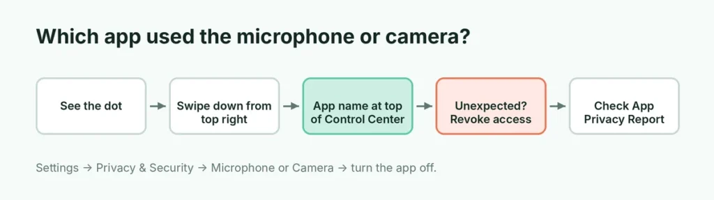Steps to see which app used the microphone or camera on iPhone
