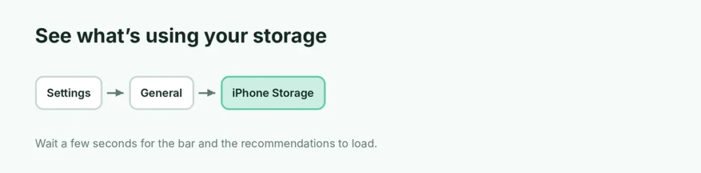 Settings path to see what is using iPhone storage