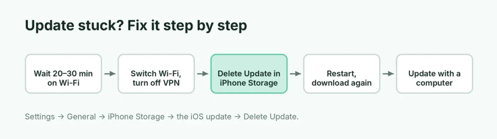 Steps to fix an iPhone update stuck on Preparing or Verifying
