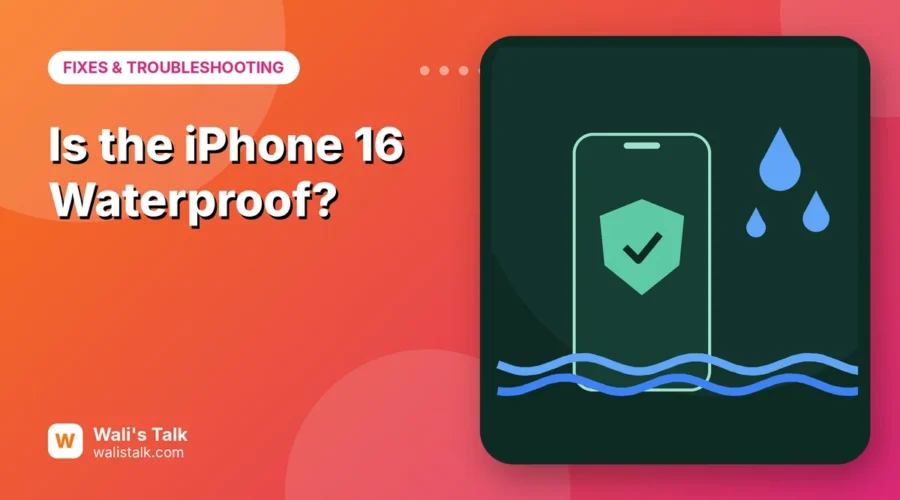 Illustration of an iPhone with a shield icon above water waves and drops