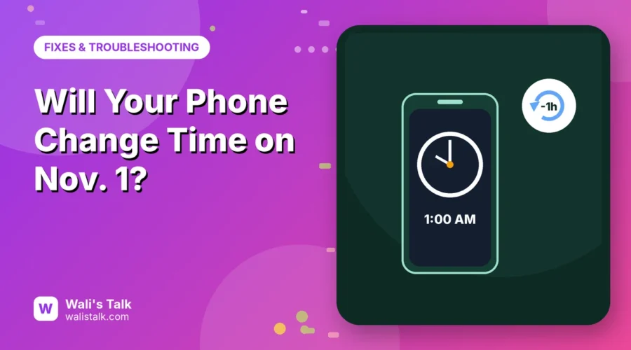 Illustration of a phone showing a clock at 1:00 AM with a minus one hour badge