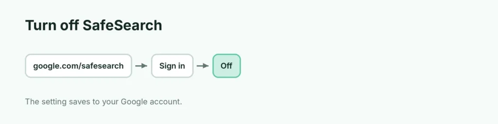 Steps to turn off SafeSearch