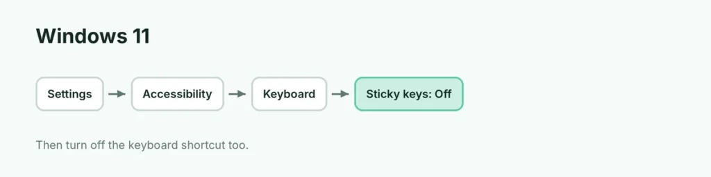 Steps to turn off Sticky Keys on Windows 11