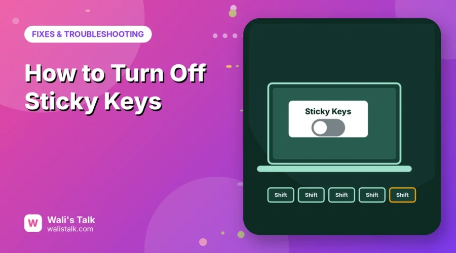 Illustration of a laptop with a Sticky Keys switch and Shift keys