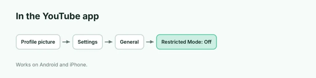 Steps to turn off Restricted Mode in the app